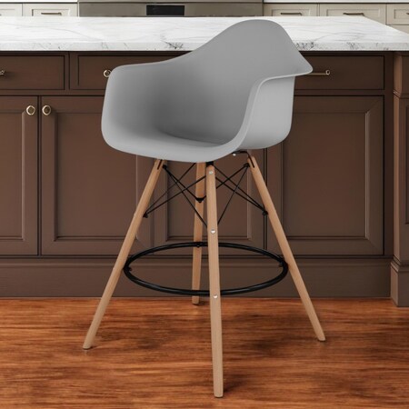 Homeroots 28" Gray And Brown Heavy Duty Plastic And Solid Wood Low Back Counter Height Bar Chair 520677