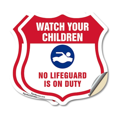 Signmission Pool Safety Shield Sign Attention Watch, 4 inch X 4 inch, Vinyl Decal, 2PK SHI-D-2PACK-4-430
