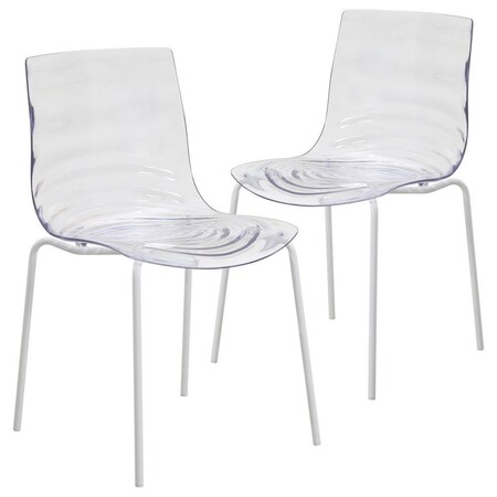 Leisuremod Astor Plastic Dining Chair with White Steel Base in Clear, 2PK ACW-20CL2