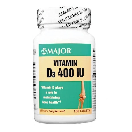 Major Pharmaceuticals Vitamin Supplement, Major Vitamin D3, 400IU Strength, 100PK 00904582360