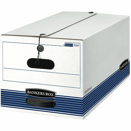 Bankers Box File Box, Corrugated Fiberboard, 12 in W, 24 in D, 10 in H, String & Button Closure, Blue, White 00704