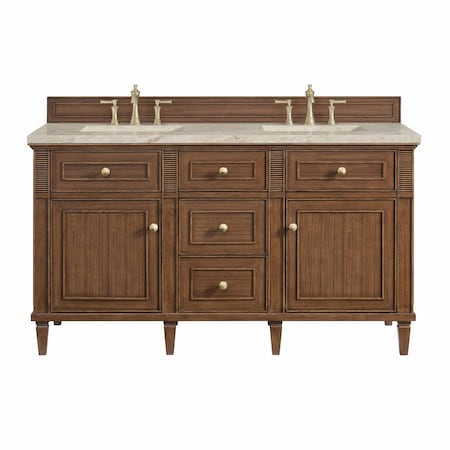 James Martin Vanities Lorelai 60" Double Vanity, Mid-Century Walnut, w/ 3 CM Tajnar Eclos Top 424-V60D-WLT-3TJR