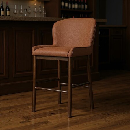 Homeroots 31" Brown Fabric and Solid Wood Bar Height Bar Chair 632483