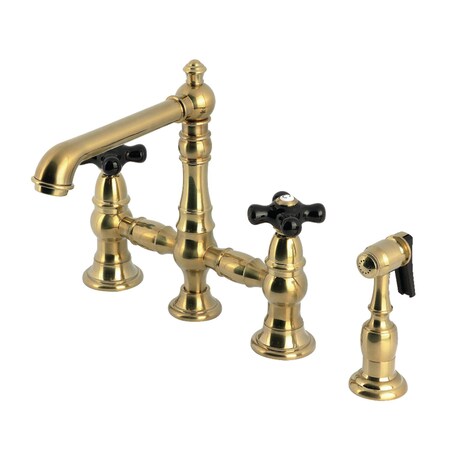Kingston Brass Bridge Kitchen Faucet with Brass Sprayer, Brushed Brass KS7277PKXBS