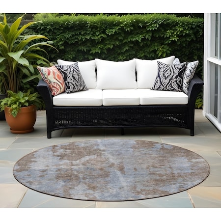 Homeroots 8' Blue Round Abstract Washable Indoor Outdoor Area Rug 564247