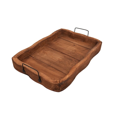 Homeroots 20in Brown Solid Wood Handmade Scalloped Serving Tray With Handles 724225