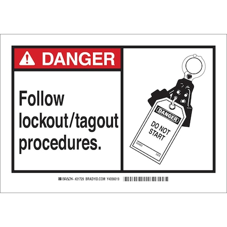 Brady DANGER Follow Lockout/Tagout Procedures. w/Pictogram Sign 5/Package, 5PK 49847