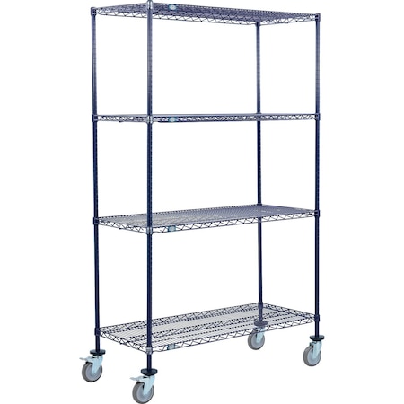 Global Industrial Nexel 4 Shelf Truck, Nexelon, 24"W x 14"D x 80"H, Polyurethane Swivel Casters, 2 Brake B3158369