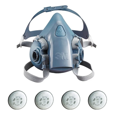 3M Half Mask Respirator Kit:  4 Cartridges Included, 7500 Series, P100 Filter, Storage Bag, Size L 3PB41-4JG27