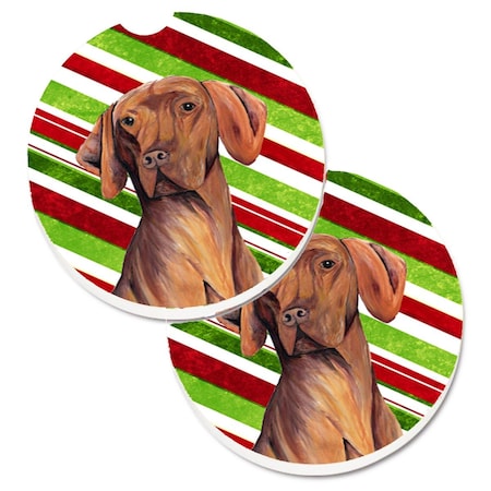 Carolines Treasures Vizsla Candy Cane Holiday Christmas Set of 2 Cup Holder Car Coaster SC9338CARC