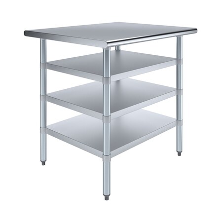 Amgood 30in D x 36in L Stainless Steel Table, Three Undershelves AMG WT-3036-3SH-Z