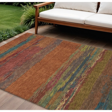 Homeroots 10' X 14' Terra Cotta Abstract Washable Indoor Outdoor Area Rug 608764