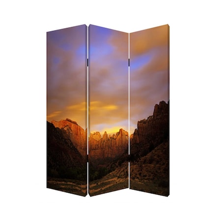 Homeroots 72" Brown Canvas Folding Three Panel Screen Room Divider 277079