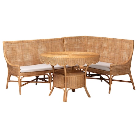 Bali & Pari Olivera Bohemian Light Honey Rattan 3-Piece Dining Nook Set 258-14180-14181-14188-ZORO