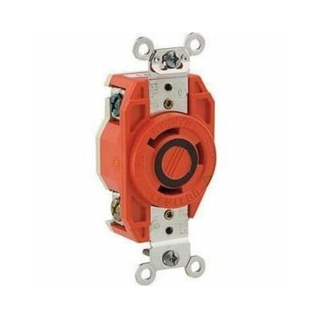 Leviton Locking Receptacle, L9-30R, 30 A, 600V AC, 2 Pole, Flush Mount, Screw Terminals, Orange 2650-IG