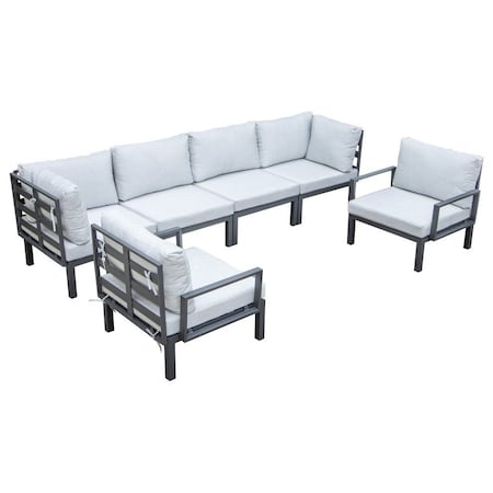 Leisuremod Hamilton 6-Piece Aluminum Patio Conversation Set with Cushions, Light Grey HSBL-6LGR