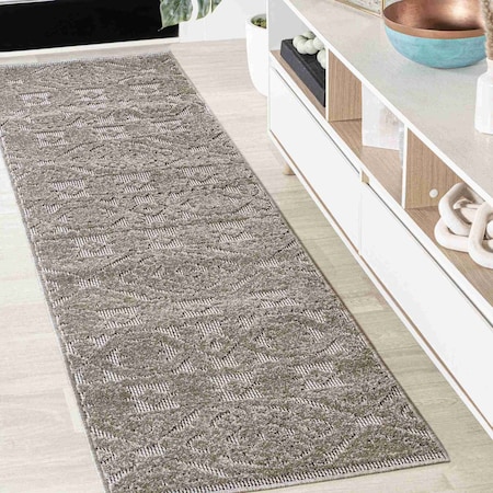 Jonathan Y Citta High-Low Pile Mediterranean Tile Dark Gray/Ivory 2 ft. x 8 ft. Indoor/Outdoor Runner Rug SBH102C-28