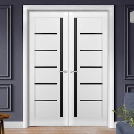 Sartodoors Solid French Double Doors White 84x96 (2* 42x96) Solid Core Modern Interior QUADRO4588DD-WS-8496