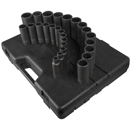 Sunex 1/2 in Drive Metric 12 Point Deep 26-Piece Impact Socket Set 2827