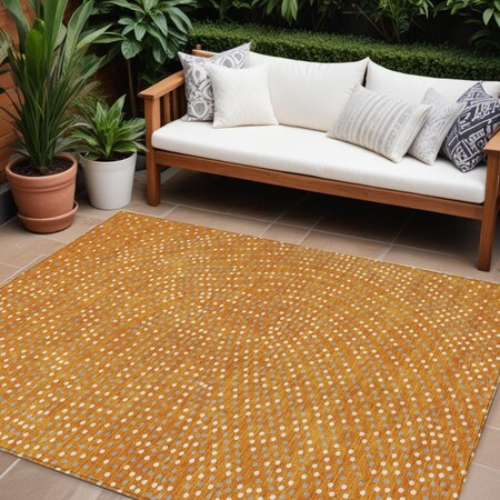 Homeroots 10' X 14' Orange Gray And Ivory Polka Dot Washable Indoor Outdoor Area Rug 599069