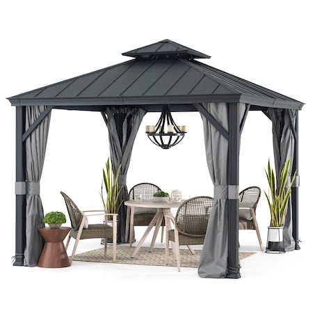 Sunjoy 10 ft. x 10 ft. Hardtop Gazebo, Outdoor Patio Aluminum Frame Gazebo A102012121