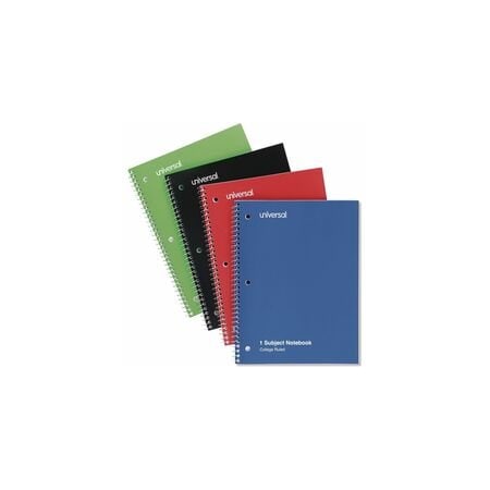Universal Wirebound Notebook, 1 Sub, Med/Coll, Assorted, 10.5 x 8, 70 Shts, 4PK UNV66614