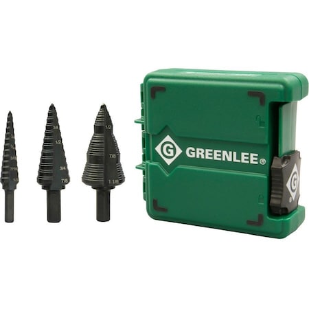 Greenlee Step Bit Set, 3 Flat Shanks, (#1, 4, 9) GSBSET3