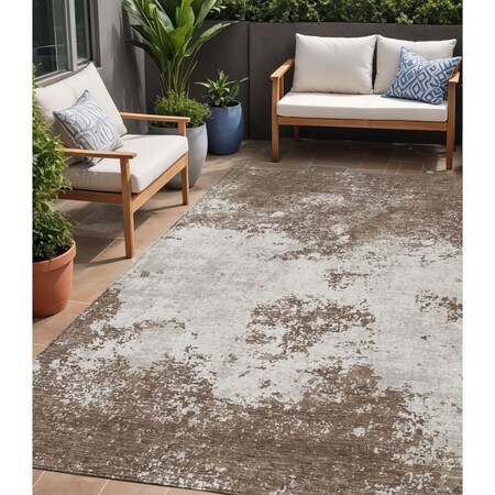 Homeroots 5' X 8' Brown And Beige Abstract Washable Indoor Outdoor Area Rug 599467