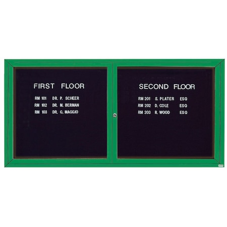 Aarco Illuminated Enclosed Letter Board Directory w/ Powder Coated Green Al Frame, 36''Hx72''W 2 Doors ADC3672IG