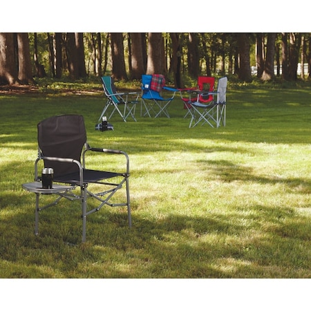 Outdoor Expressions Black Polyester Director Camp Folding Chair with Side Table AC3008A
