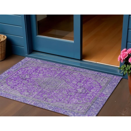 Homeroots 3' X 5' Purple And Gray Medallion Washable Indoor Outdoor Area Rug 616292