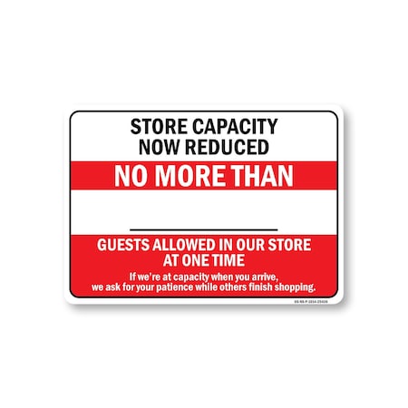 Signmission Public Safety, 10" Height, Rigid Plastic, 14" x 10", Store Capacity Now Reduced No More Than OS-NS-P-1014-25436