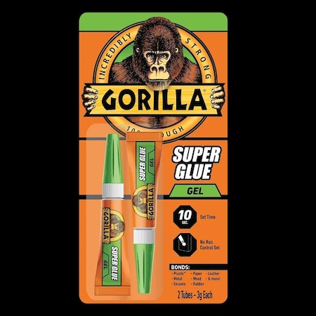 Gorilla Glue Instant Adhesive, Super Glue Gel Series, 0.1 fl oz, Tube 2 PK 7820002