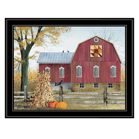 Homeroots Autumn Leaf Quilt Block Barn 2 Black Framed Print Wall Art 404396