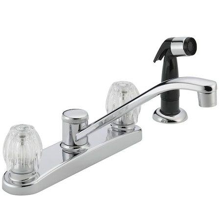 Delta Kitchen Faucet with Side Sprayer, 1.8 gpm, 2-Handle, Chrome Plated, Deck, Knob Handle, Swivel Spout P225LF