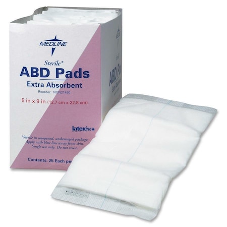Medline Abdominal ABD Pads, 5in. x 9in., Sterile, 25PK NON21450H