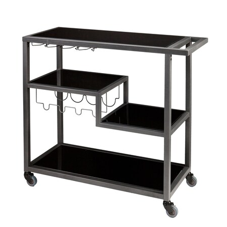 Homeroots Black and Gray Glass Rolling Bar Cart With Wine Storage 402577