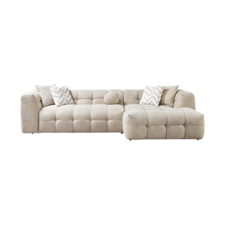 Homeroots Ivory Boucle L Shaped Two Piece Sofa and Chaise Sectional With Toss Pillows 644522