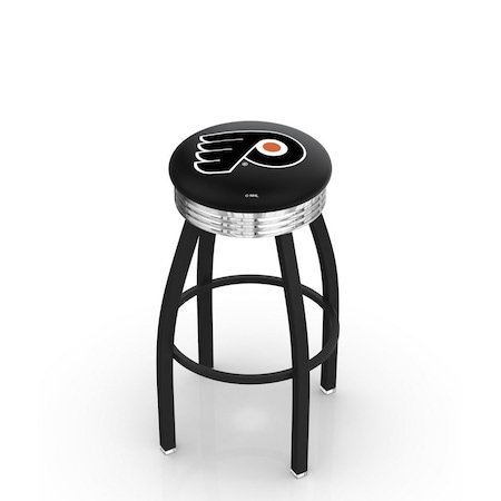 Holland Bar Stool Co 30" Blk Wrinkle Philadelphia Flyers Swivel Bar Stool, Chrome Ring L8B3C30PhiFly-B