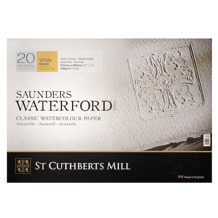 St Cuthberts Saunders Waterford Watercolor Block, Rough, White, 140lb/300gsm, 20 Sheet, 20x14 inch T46630001011M
