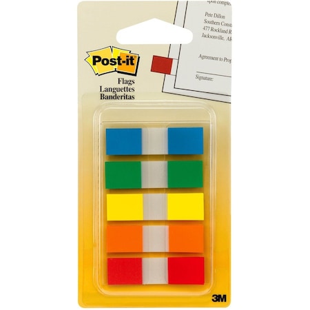 3M Post-it Flags, 1/2" Wide, Assorted Primary, 20 Flags/Color, 100 Flags/Dispenser 6835CF