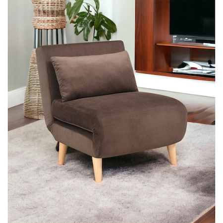 Homeroots 27" Brown and Natural Upholstered Convertible Chair And Toss Pillow 526452