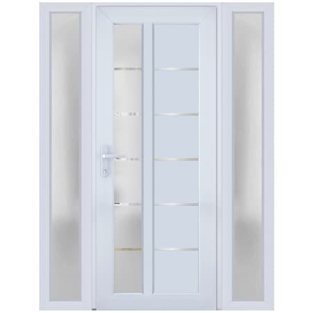Vdomdoors Front Exterior Prehung FiberGlass Door Frosted Glass / Manux 8088 White Silk / 2 Sidelight Exterior MANUX8088EXD-WS-W16+30+16 x H80-RH
