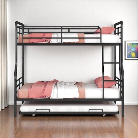 Homeroots Black Full XL Over Queen Contemporary Metal Bunk Bed With Trundle 590297
