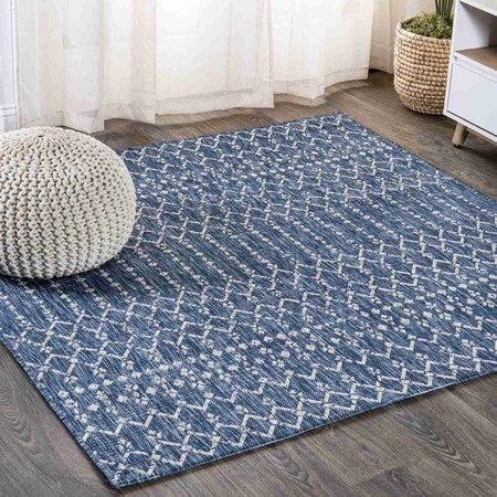Jonathan Y Ourika Moroccan Geometric Textured Weave Navy/Light Gray 8 ft Square Indoor/Outdoor Area Rug SMB108B-8SQ