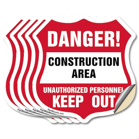 Signmission Construction Area Shield Sign Danger! Un, 4 inch X 4 inch, Vinyl Decal, 5PK SHI-D-5PACK-4-373