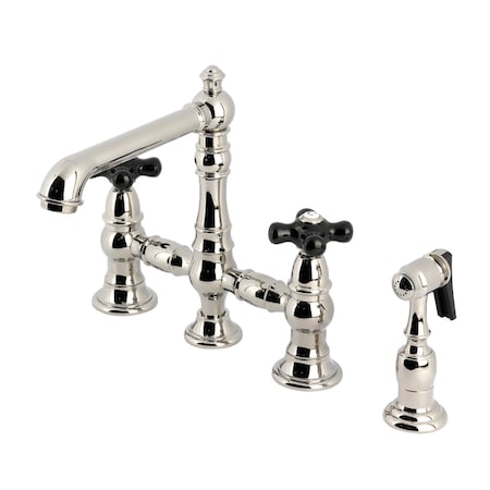 Kingston Brass Bridge Kitchen Faucet with Brass Sprayer, Polished Nickel KS7276PKXBS
