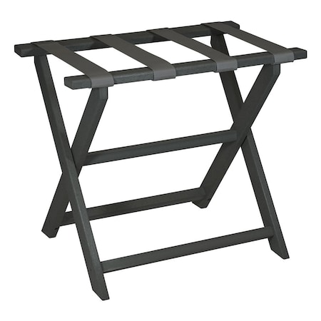 Homeroots Earth Friendly Dark Gray Folding Luggage Rack With Gray Straps 383084