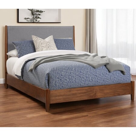 Homeroots Brown and Gray Solid Wood And Linen California King Bed Frame 524795