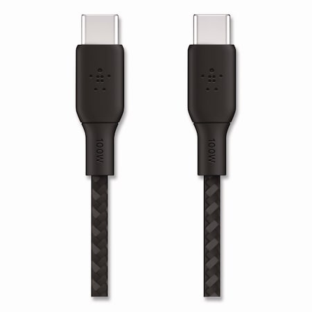 Belkin BOOST CHARGE Braided USB-C to USB-C Cable, 100 W Power Delivery, 6.6 ft, Black CAB014BT2MBK